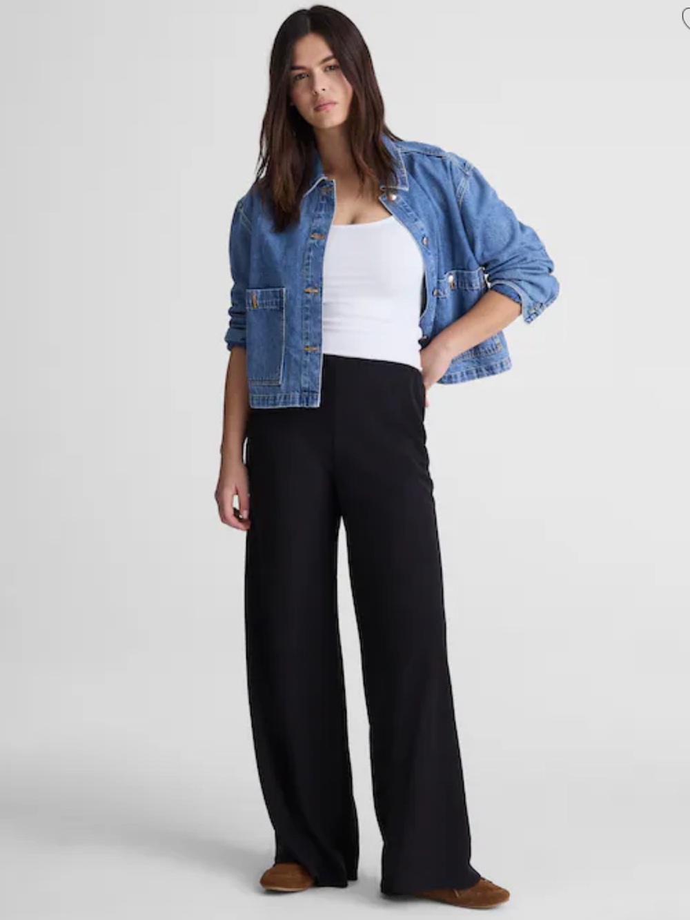 Madewell, black crêpe wide leg, elastic waist, pant size medium